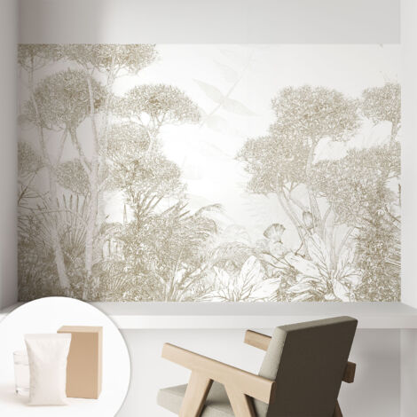 Papier peint intissé mural classique avec imprimé motifs décoratifs design élégant non‑tissé Végétation tropicale 104x70 cm (1/5)