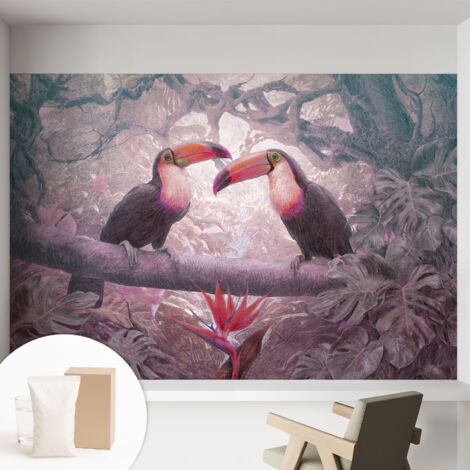 Papier peint intissé avec imprimé pour décoration intérieure pour rénovation a motif - Colle incluse gratuite Couple exotique 152x104 cm (1/5)