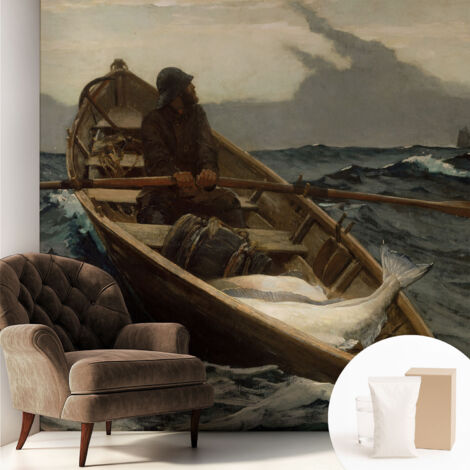 Papier peint intissé pour salon chambre à coucher peint imprimé Installation facile - Colle incluse gratuite Pêcheur en mer 250x250 cm (1/5)