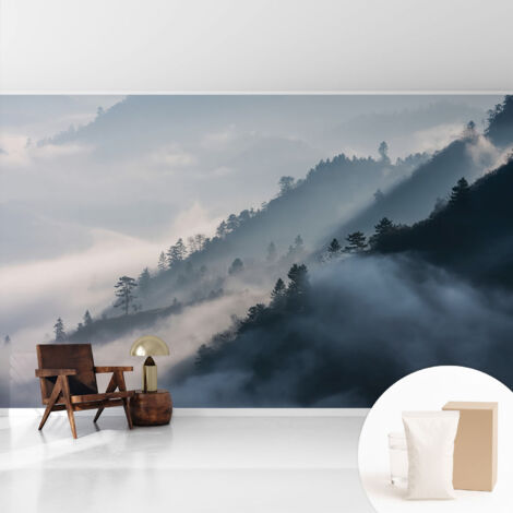 Papier peint intissé avec imprimé pour décoration intérieure pour rénovation a motif - Colle incluse gratuite Paysage brumeux 416x254 cm (1/5)