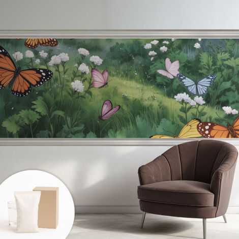 Papier peint intissé décoratif pour salon chambre et cuisine Facile à poser avec colle Papillons dans la prairie 250x104 cm (1/5)