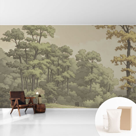Papier peint intissé avec imprimé pour décoration intérieure pour rénovation a motif - Colle incluse gratuite Idylle forestière 416x254 cm (1/5)