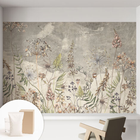 Papier peint intissé pour salon chambre à coucher peint imprimé pour mur - Colle incluse gratuite Plantes des champs 152x104 cm (1/5)