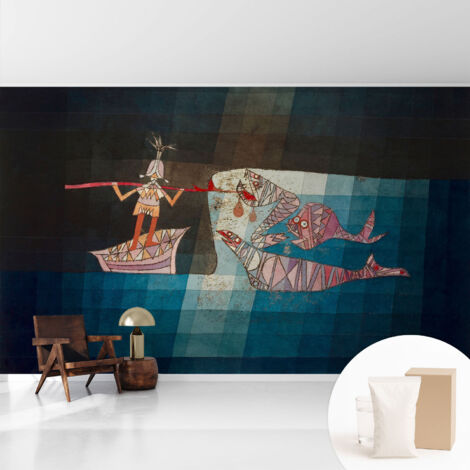 Papier peint intissé décoratif avec motifs pour salon et chambre a motif - Colle incluse gratuite Le pêcheur chasseur 416x254 cm (1/5)