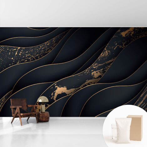 Papier peint intissé avec imprimé pour décoration intérieure pour rénovation a motif - Colle incluse gratuite Vagues élégantes 416x254 cm (1/5)