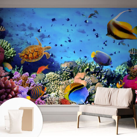 Papier peint intissé avec imprimé pour décoration intérieure pour rénovation a motif - Colle incluse gratuite Récif de corail 312x219 cm (1/5)