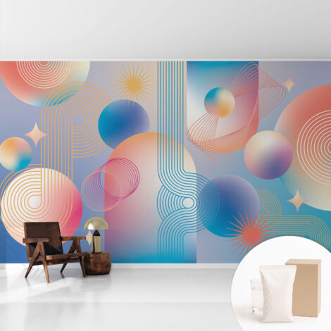 Papier peint intissé avec imprimé pour décoration intérieure pour rénovation a motif - Colle incluse gratuite Abstraction colorée 416x254 cm (1/5)