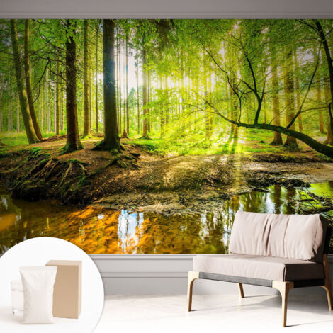 Papier peint intissé décoratif pour chambre et salon Design moderne à poser facilement - Colle incluse gratuite Paysage verdoyant 312x219 cm (1/5)