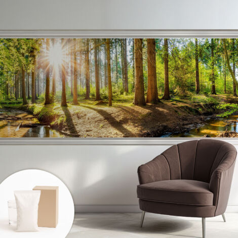Papier peint intissé pour salon chambre à coucher peint imprimé pour mur - Colle incluse gratuite Idyllique forêt 250x104 cm (1/5)