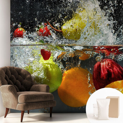 Papier peint intissé avec imprimé pour décoration intérieure pour rénovation a motif - Colle incluse gratuite Fruits dans l'eau 250x250 cm (1/5)