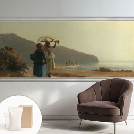 Papier peint intissé mural classique avec imprimé motifs décoratifs design élégant non‑tissé Promenade en bord de mer 250x104 cm (1/5)
