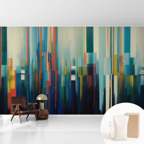 Papier peint intissé mural avec imprimé motifs décoratifs - style contemporain - Colle incluse gratuite Rayures abstraites 416x254 cm (1/5)