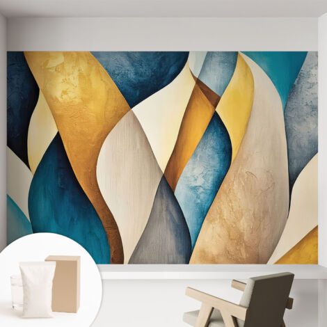 Papier peint intissé décoratif pour salon chambre et cuisine Facile à poser avec colle Abstraction ondulante 152x104 cm (1/5)