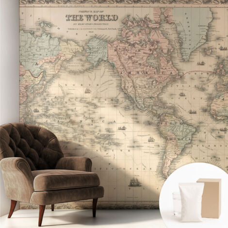 Papier peint intissé mural classique avec imprimé motifs décoratifs design élégant non‑tissé Carte historique 250x250 cm (1/5)