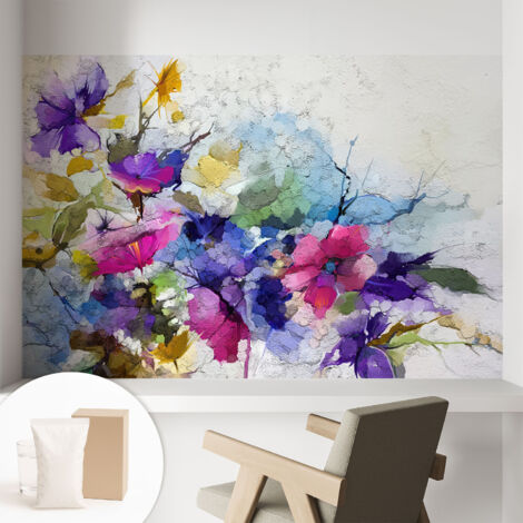Papier peint intissé avec imprimé pour décoration intérieure pour rénovation a motif - Colle incluse gratuite Fleurs abstraites 104x70 cm (1/5)