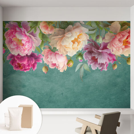 Papier peint intissé mural avec imprimé motifs décoratifs - style contemporain - Colle incluse gratuite Élégance florale 152x104 cm (1/5)