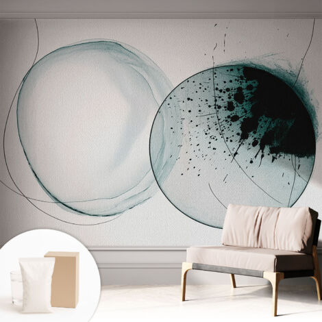 Papier peint intissé pour salon chambre à coucher peint imprimé Installation facile - Colle incluse gratuite Cercles verts 312x219 cm (1/5)