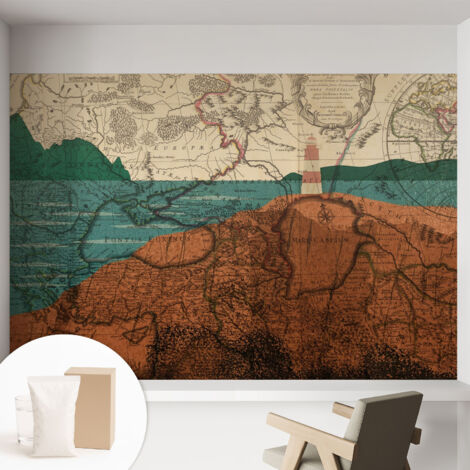 Papier peint intissé avec imprimé pour intérieur moderne application facile a motif - Colle incluse gratuite Carte historique 152x104 cm (1/5)