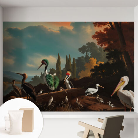 Papier peint intissé mural pour salon chambre à coucher tendance et originale - Colle incluse gratuite Oiseaux pittoresques 152x104 cm (1/5)