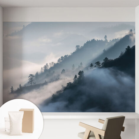 Papier peint intissé avec imprimé pour décoration intérieure pour rénovation a motif - Colle incluse gratuite Paysage brumeux 152x104 cm (1/5)
