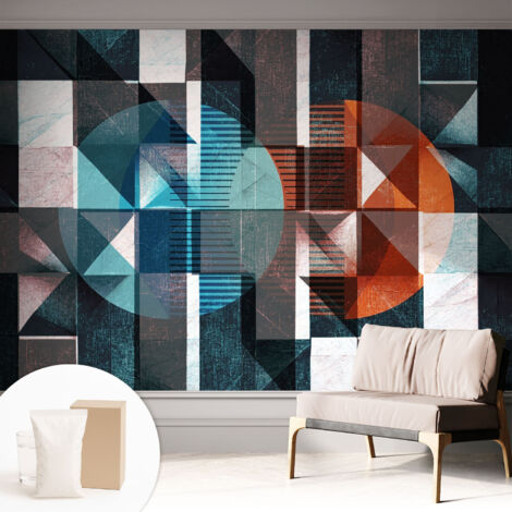 Papier peint intissé mural avec imprimé motifs uniques apparence moderne - Colle incluse gratuite Formes abstraites 312x219 cm (1/5)