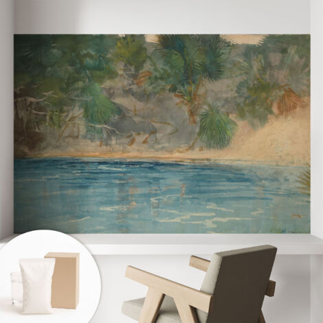 Papier peint intissé mural classique avec imprimé motifs décoratifs design élégant non‑tissé Rive tropicale 104x70 cm (1/5)