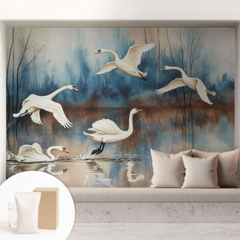 Papier peint intissé avec imprimé pour décoration intérieure pour rénovation a motif - Colle incluse gratuite Oiseaux en vol 208x146 cm (1/5)