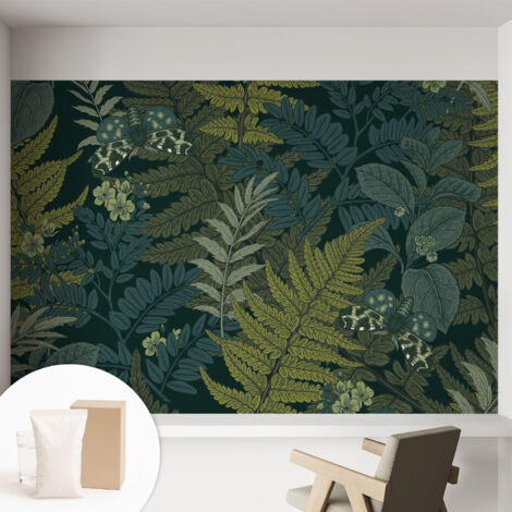 Papier peint intissé avec imprimé pour décoration intérieure pour rénovation a motif - Colle incluse gratuite Élégance verte 152x104 cm (1/5)
