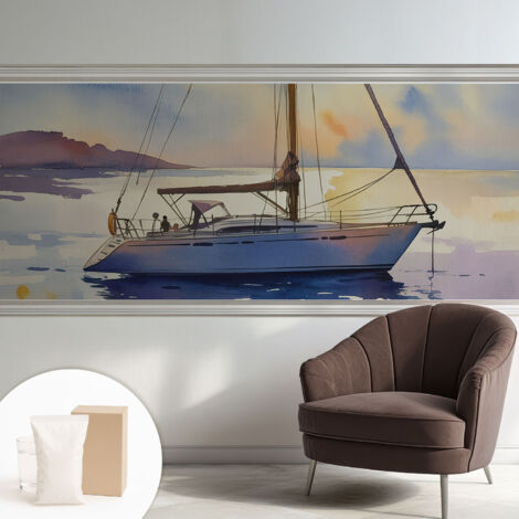 Papier peint intissé décoratif pour salon chambre et cuisine Facile à poser avec colle Voilier au coucher du soleil 250x104 cm (1/5)