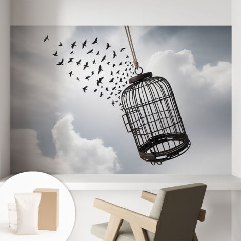 Papier peint intissé décoratif pour salon chambre et cuisine Facile à poser avec colle Oiseaux en vol 104x70 cm (1/5)