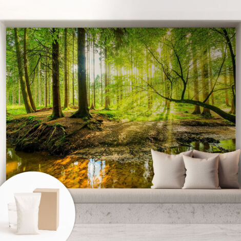 Papier peint intissé décoratif pour chambre et salon Design moderne à poser facilement - Colle incluse gratuite Paysage verdoyant 208x146 cm (1/5)