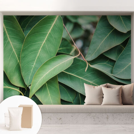 Papier peint intissé décoratif pour chambre et salon Design moderne à poser facilement - Colle incluse gratuite Feuilles vertes 208x146 cm (1/5)