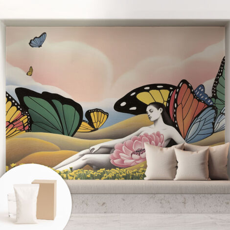 Papier peint intissé décoratif pour salon chambre et cuisine Facile à poser avec colle Prairie aux papillons 208x146 cm (1/5)