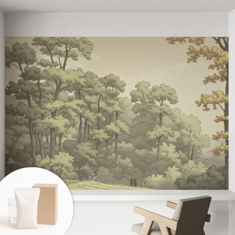 Papier peint intissé avec imprimé pour décoration intérieure pour rénovation a motif - Colle incluse gratuite Idylle forestière 152x104 cm (1/5)