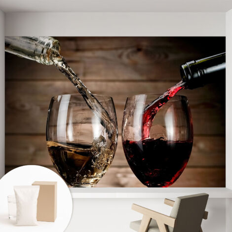 Papier peint intissé mural pour salon chambre à coucher tendance et originale - Colle incluse gratuite Verres à vin 152x104 cm (1/5)