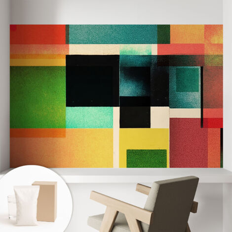 Papier peint intissé pour salon chambre à coucher peint imprimé pour mur - Colle incluse gratuite Abstraction géométrique 104x70 cm (1/5)
