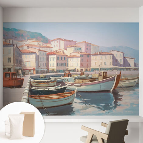 Papier peint intissé décoratif pour salon chambre et cuisine Facile à poser avec colle Port de plaisance en bord de mer 152x104 cm (1/5)