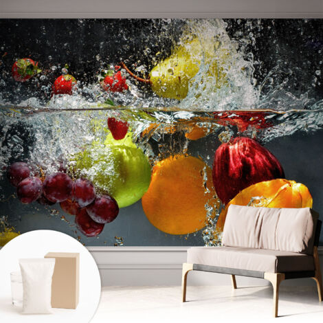Papier peint intissé avec imprimé pour décoration intérieure pour rénovation a motif - Colle incluse gratuite Fruits dans l'eau 312x219 cm (1/5)