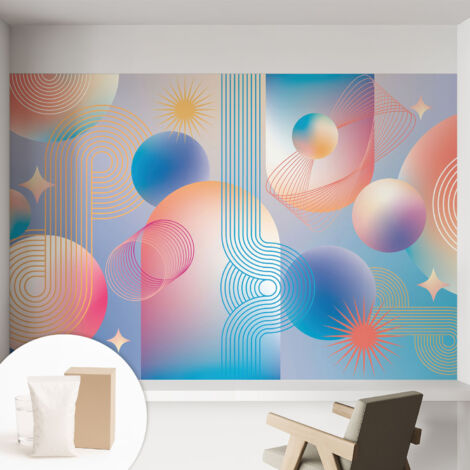 Papier peint intissé avec imprimé pour décoration intérieure pour rénovation a motif - Colle incluse gratuite Abstraction colorée 152x104 cm (1/5)