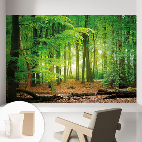 Papier peint intissé mural classique avec imprimé motifs décoratifs design élégant non‑tissé Forêt verte 104x70 cm (1/5)