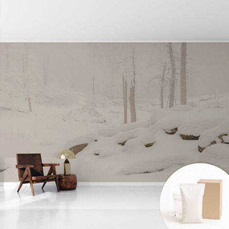 Papier peint intissé décoratif pour salon chambre et cuisine Facile à poser avec colle Forêt enneigée 416x254 cm (1/5)