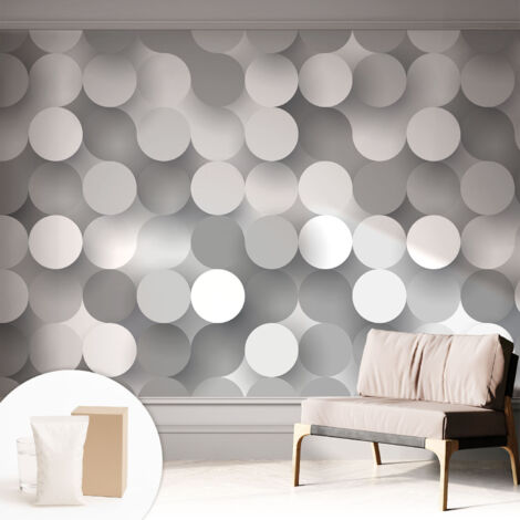 Papier peint intissé avec imprimé pour intérieur moderne application facile a motif - Colle incluse gratuite Cercles gris 312x219 cm (1/5)