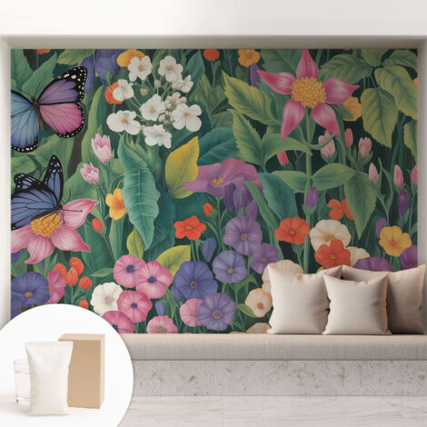 Papier peint intissé avec imprimé pour décoration intérieure pour rénovation a motif - Colle incluse gratuite Explosion florale 208x146 cm (1/5)