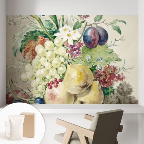 Papier peint intissé avec imprimé pour décoration intérieure pour rénovation a motif - Colle incluse gratuite Fleurs et fruits 104x70 cm (1/5)