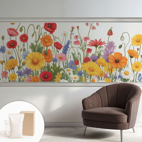 Papier peint décoratif avec colle pour salon, chambre à coucher et bureau – Design moderne et facile à poser Prairie fleurie 250x104 cm (1/5)