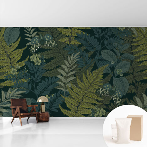 Papier peint intissé avec imprimé pour décoration intérieure pour rénovation a motif - Colle incluse gratuite Élégance verte 416x254 cm (1/5)