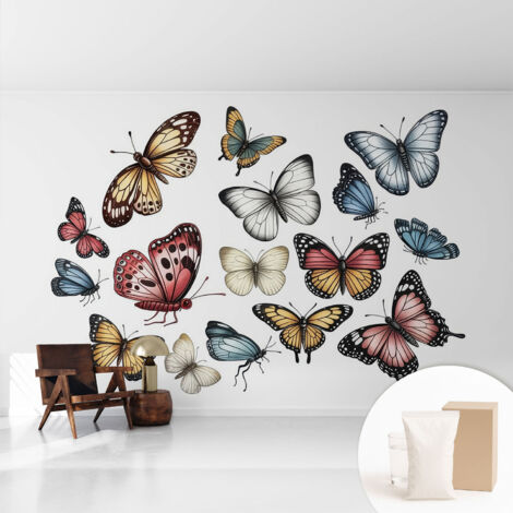 Papier peint intissé mural classique avec imprimé motifs décoratifs design élégant non‑tissé Papillons paradisiaques 416x254 cm (1/5)