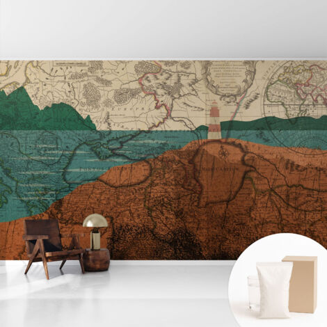Papier peint intissé avec imprimé pour intérieur moderne application facile a motif - Colle incluse gratuite Carte historique 416x254 cm (1/5)