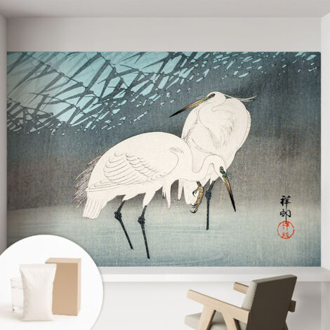 Papier peint intissé avec imprimé pour décoration intérieure pour rénovation a motif - Colle incluse gratuite Oiseaux délicats 152x104 cm (1/5)