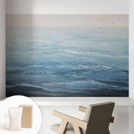 Papier peint intissé décoratif avec colle pour salon chambre et bureau Installation rapide Mer calme 104x70 cm (1/5)